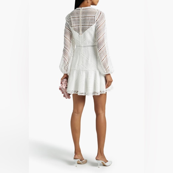 NWT Monique Lhuillier White Macramé Lace Mini Dress Size 10 - Picture 4 of 7